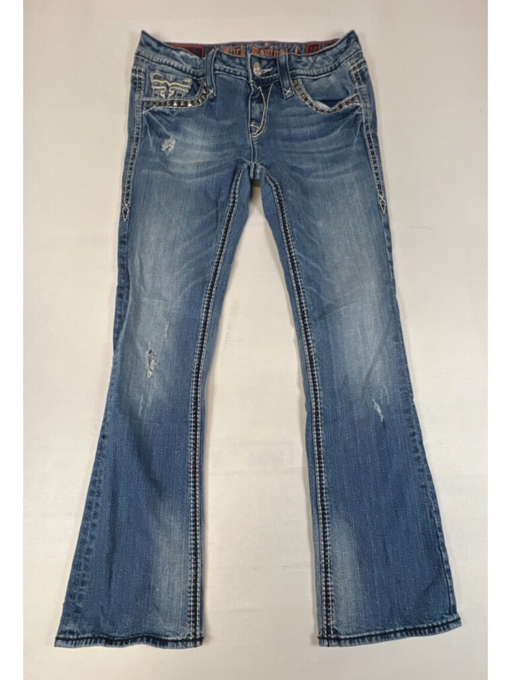 Rock Revival Womens 29 Liberty B Bootcut Blue Embellished Denim Jeans